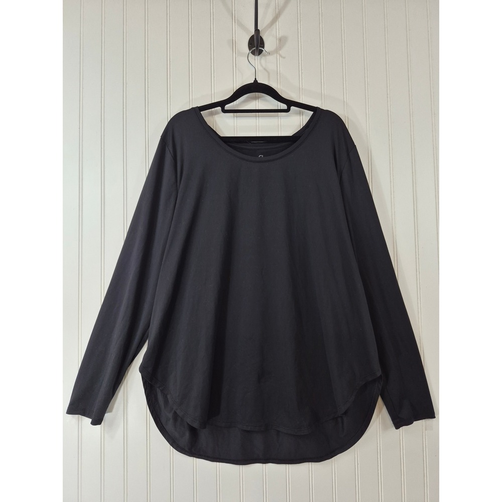 GapFit Women XXL Black Brushed Tech Jersey Long Sleeve Curved Hem Active Top